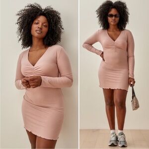 Reformation Jennie Ribbed Long Sleeve BodyCon Mini Dress  Size Large